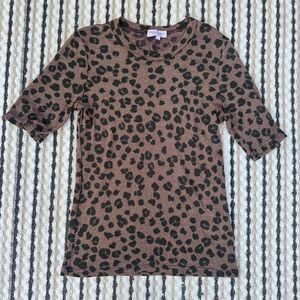 Michael Stars Leopard Print Top Short Sleeve Tee Casual Brown Size Large
